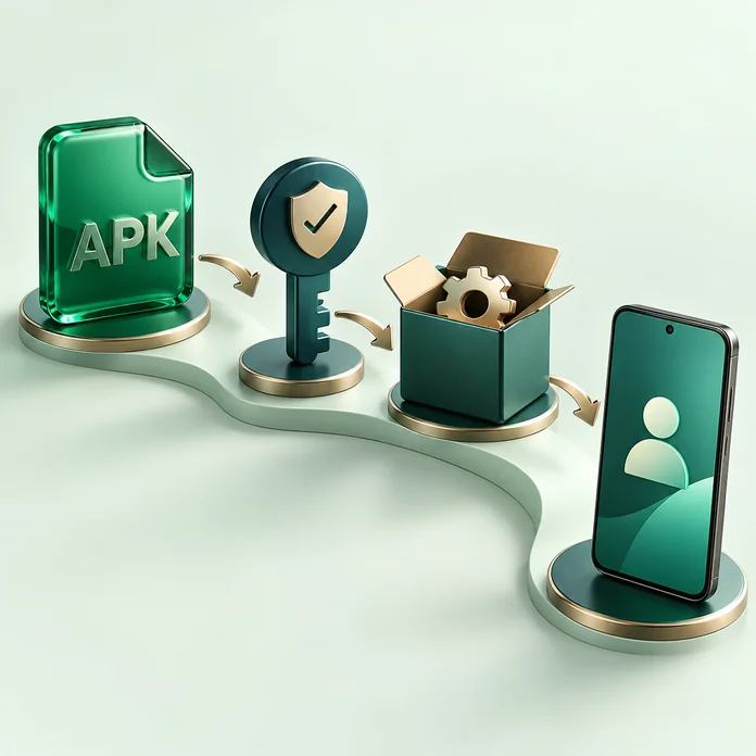 Esquema de instalación del APK de Betonwin: descargar, autorizar, instalar e iniciar sesión