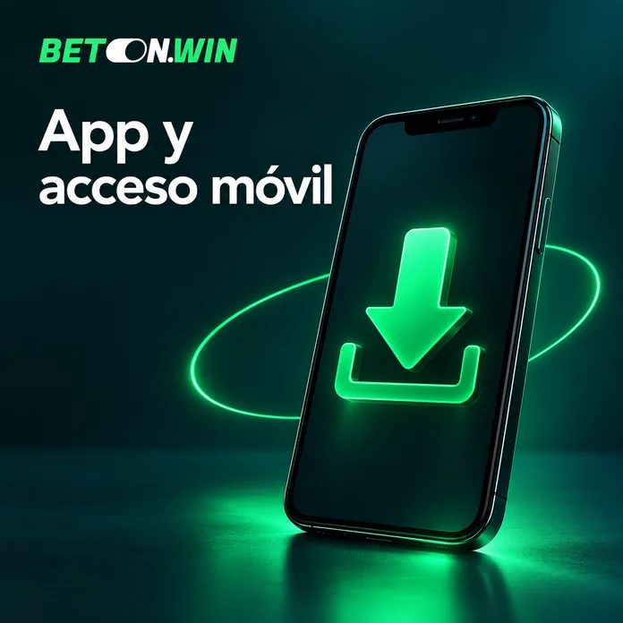 Ilustración de la app de Betonwin con un teléfono y una flecha de descarga
