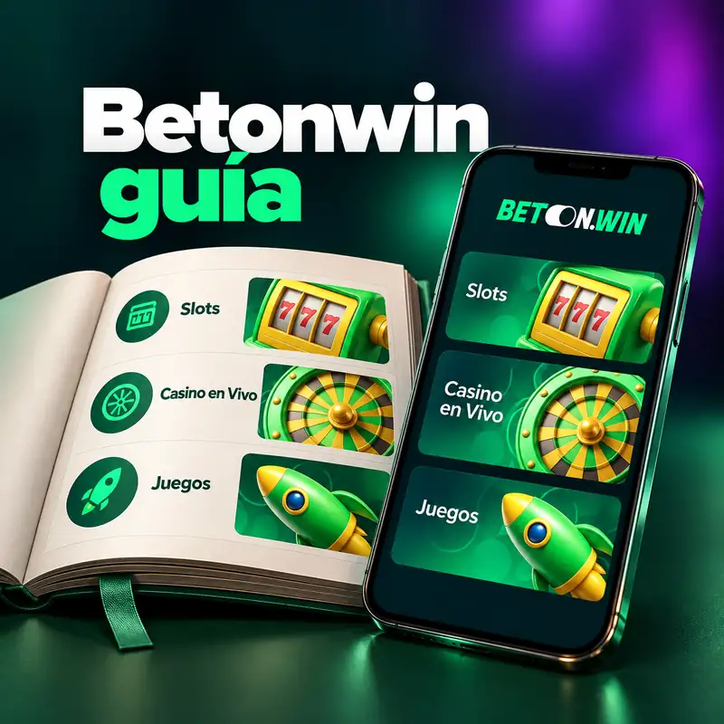 Betonwin: teléfono con categorías del casino y libro ilustrado de consulta